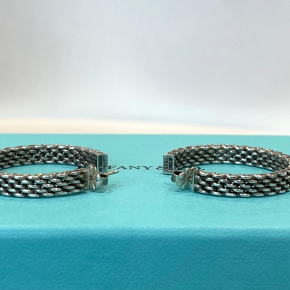 Tiffany Silver Somerset Mesh Medium Hoop Earrings - Picture 2 of 5